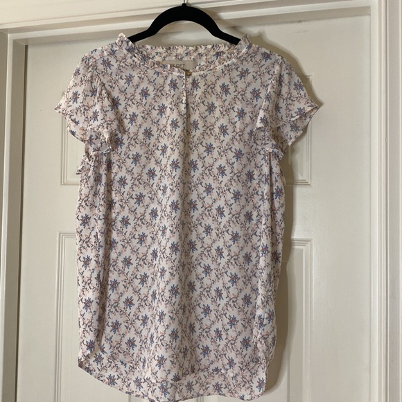 LOFT floral flutter-sleeved top size S - Picture 4 of 4